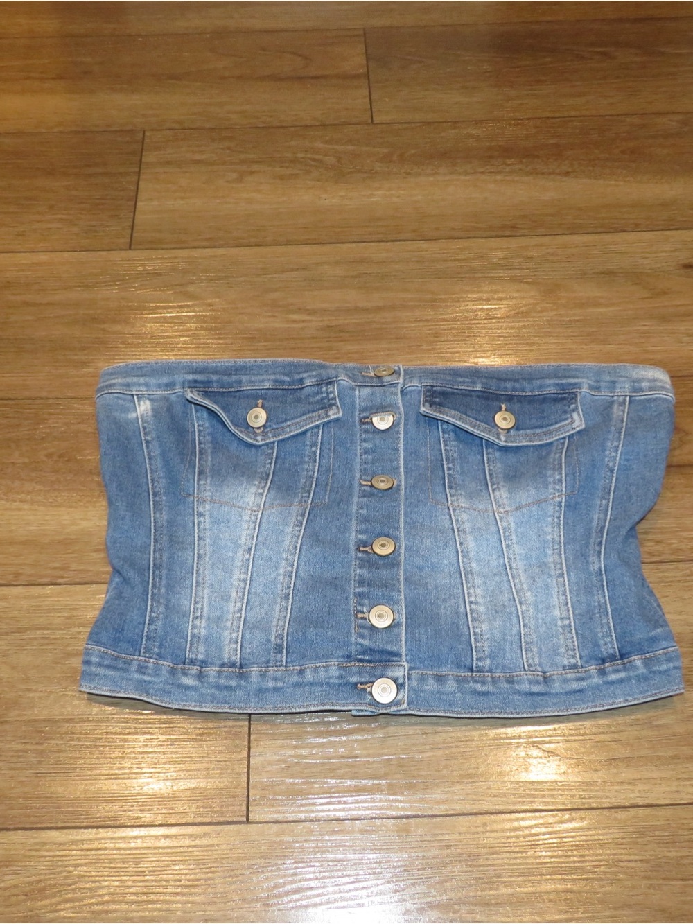 Rue21 Light Blue Denim Strapless Button-Front Top